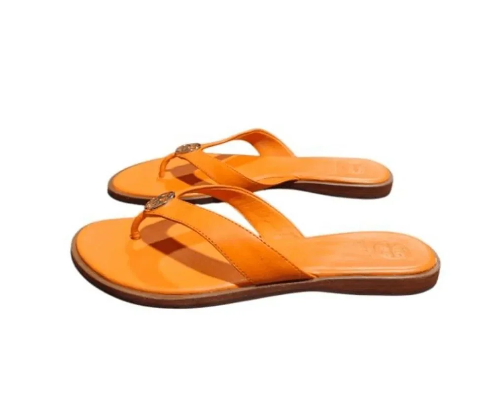 NWOB TORY BURCH Benton Orange Leather T Sandals Size 7M